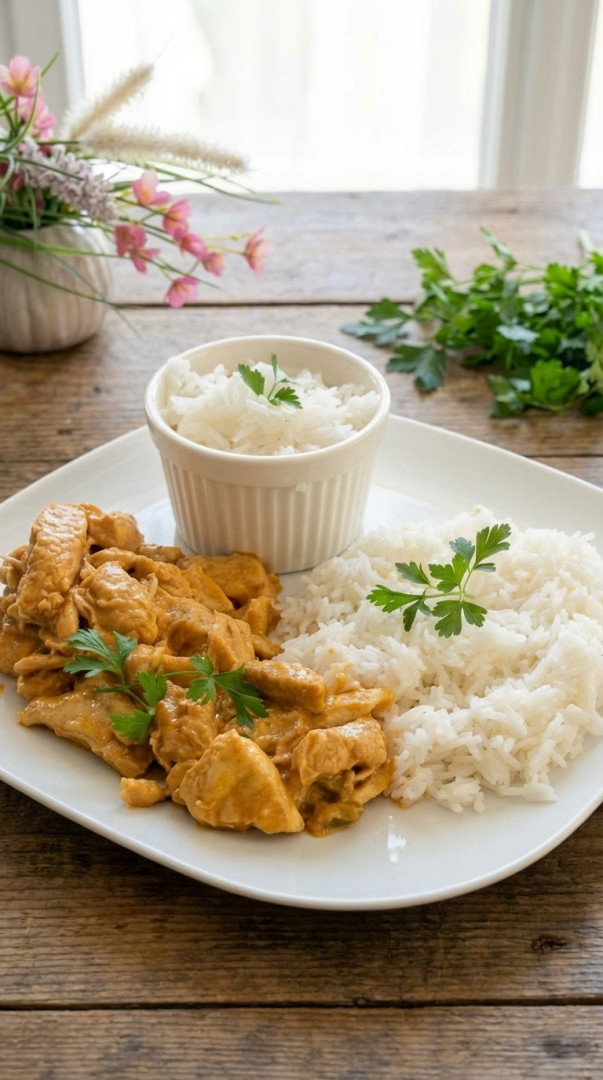 kurací stroganov s ryžou